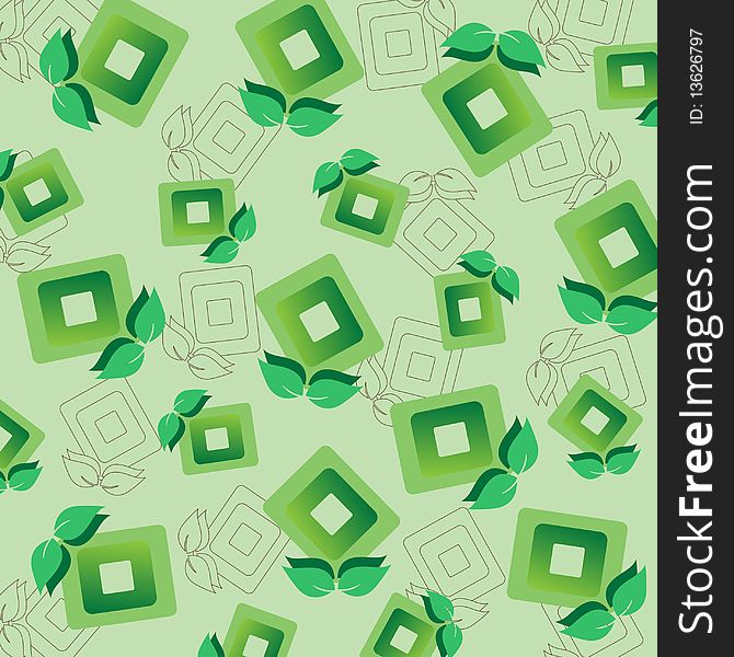 Seamless wallpaper pattern with squares and leaves