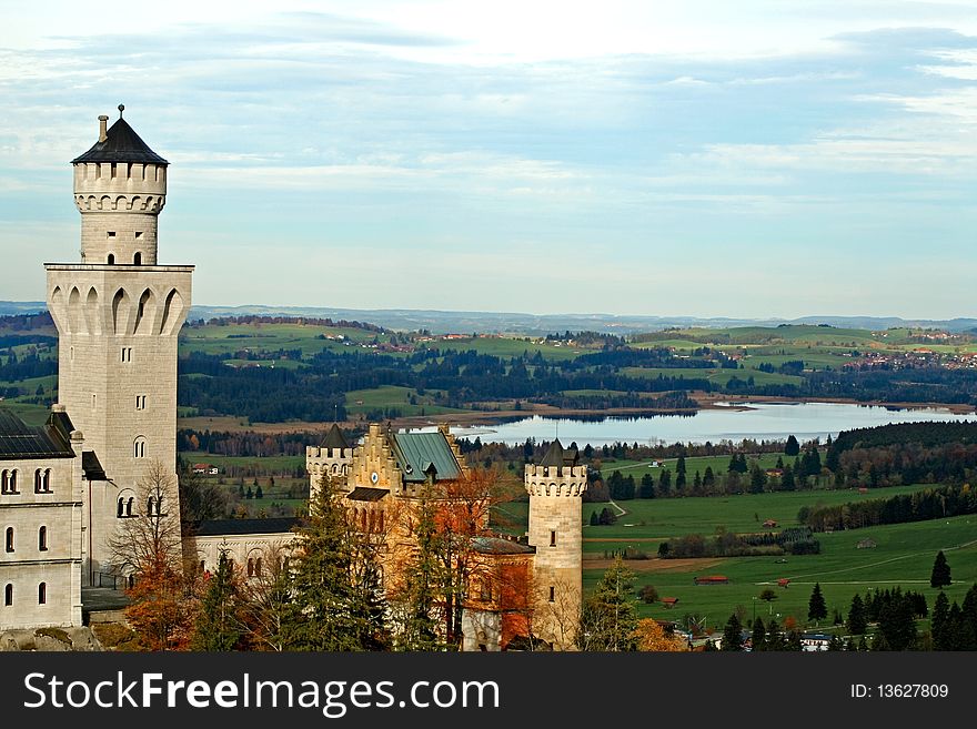 Neuschwanstein castle and lake view in background