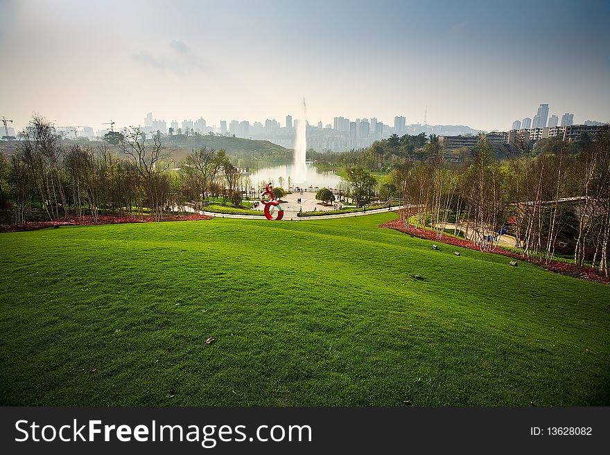 There is a beautiful park in the city