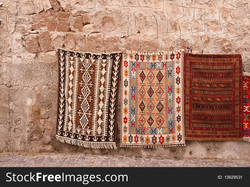 A sell of traditional Turkish carpets.