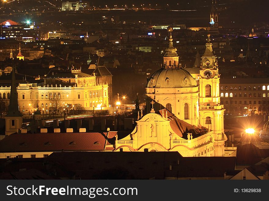 The night View on bright Prague with St. Nicholas´ Cathedral. The night View on bright Prague with St. Nicholas´ Cathedral