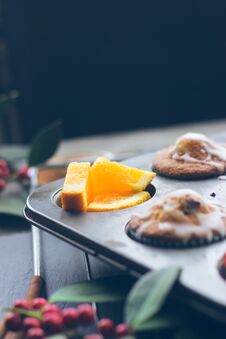 Cherry Orange Muffins In Muffin Baking Pan Stock Image