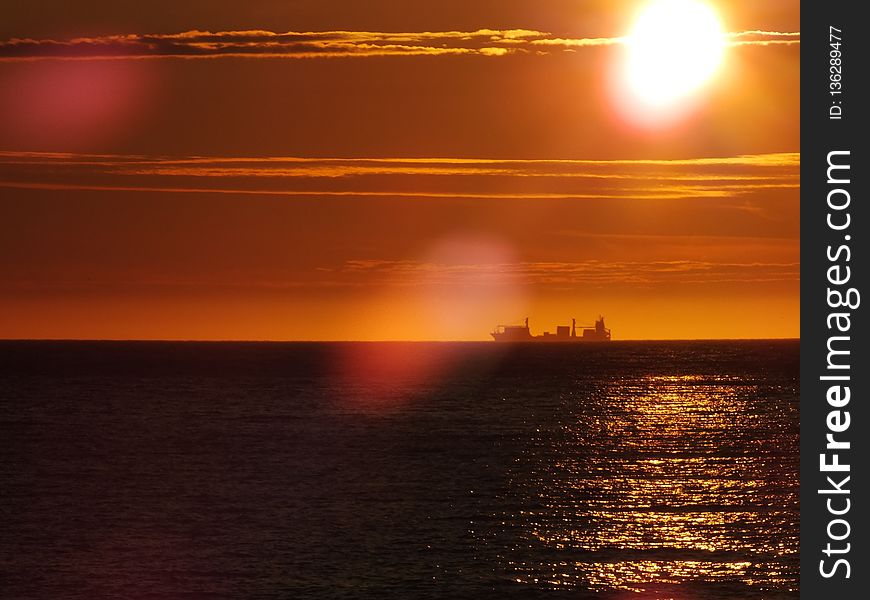 Horizon, Afterglow, Sunset, Sea