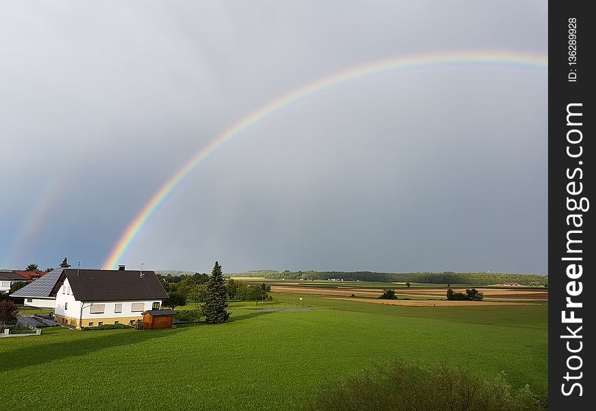Rainbow, Sky, Field, Atmosphere