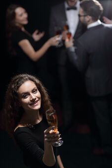 Stylish Young Woman With Glass Of Champagne Stock Images