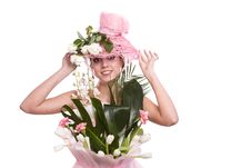 Fashion Woman Is Bunch Of Flowers. Stock Photos Fashion Woman Is Bunch Of Flowers. Stock Photos