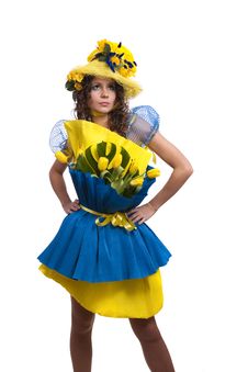 Fashion Woman Is Bunch Of Flowers. Royalty Free Stock Photos Fashion Woman Is Bunch Of Flowers. Royalty Free Stock Photos