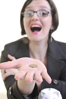 Business Woman Putting Money Coins In Piggy Bank Royalty Free Stock Image Business Woman Putting Money Coins In Piggy Bank Royalty Free Stock Image