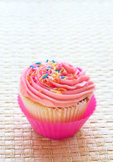 Vanilla Cupcake With Strawberry Icing Stock Photo Vanilla Cupcake With Strawberry Icing Stock Photo