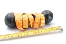 Dumbbell And Retractable Steel Tape Stock Photos Dumbbell And Retractable Steel Tape Stock Photos