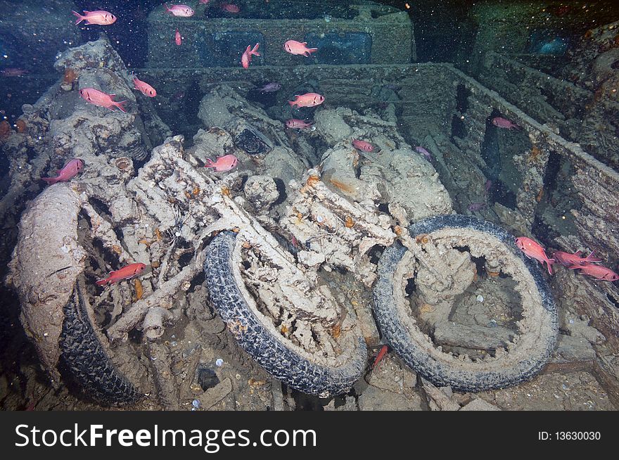 Old motorbikes on the War wreck of the SS Thistlegorm