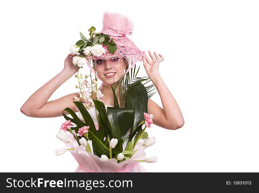 Fashion Woman Is Bunch Of Flowers.