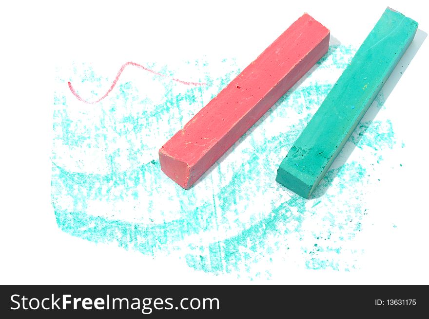 Colored crayon chalk on a white background isolated.