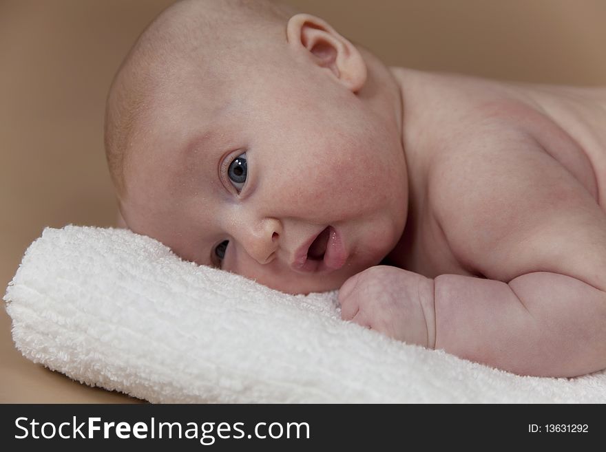 Close up of baby in the towel