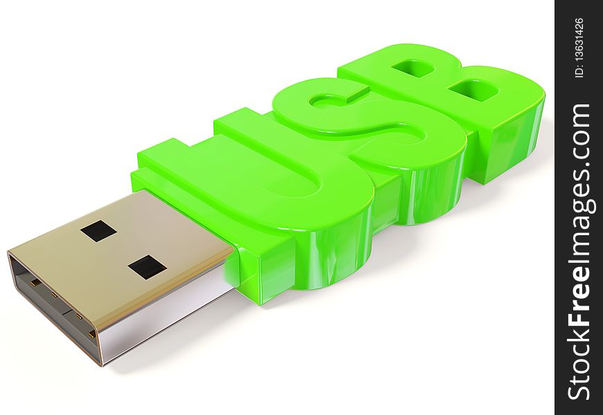 Green USB flash on white background