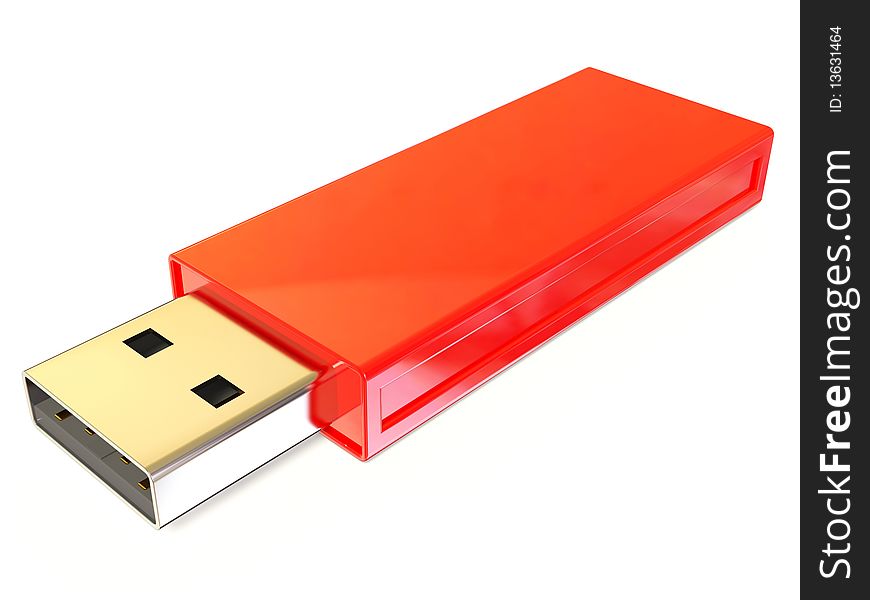Red USB flash on white background