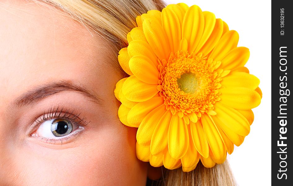 Eye woman and flower. Isolated on white background