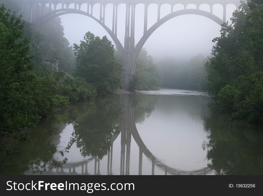 A circle bridge on a foggy morning in Ohio. A circle bridge on a foggy morning in Ohio