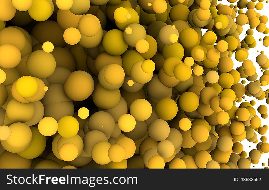 Yellow Spheres points background. many of circles render. Yellow Spheres points background. many of circles render