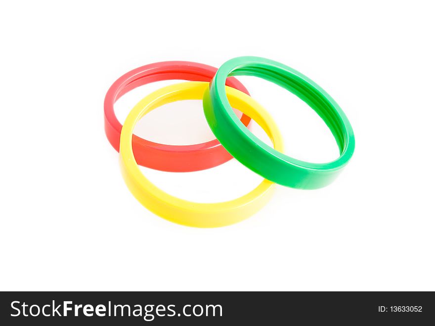 Three plastic rings on the white