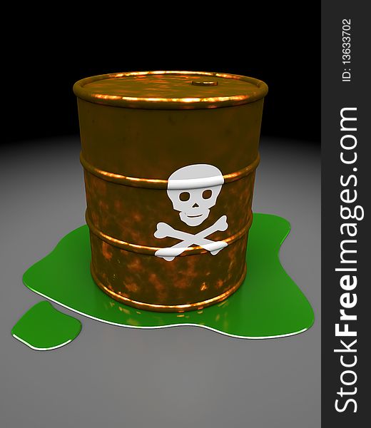 3d illustration of toxic barrel over dark background