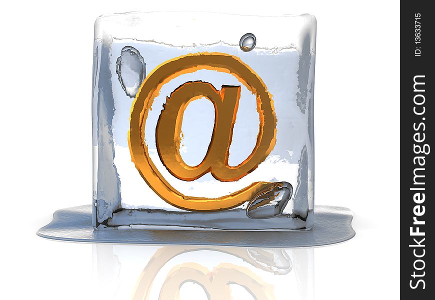 Abstract 3d illustration of ice cube with email sign inside. Abstract 3d illustration of ice cube with email sign inside