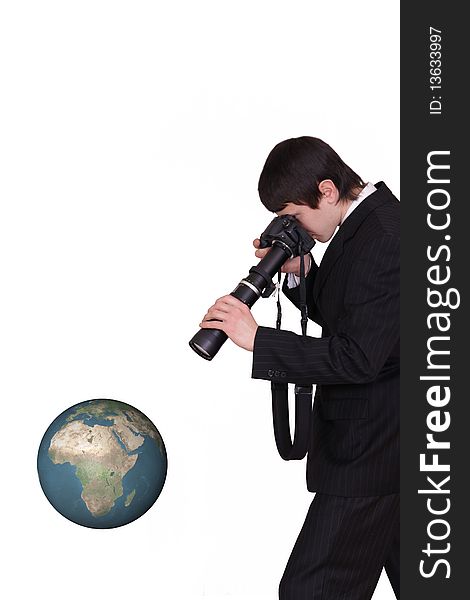 Photographer and globe, world watch concept. Photographer and globe, world watch concept