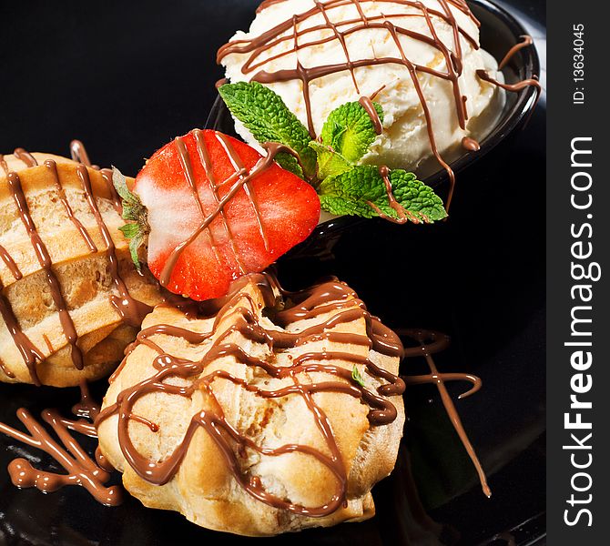 Dessert - Custard Pastry with Strawberry and Ice Cream