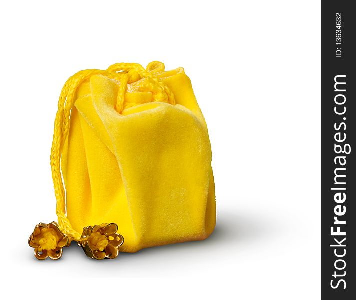 Little yellow gift sack isolated with a clipping path on white background. Little yellow gift sack isolated with a clipping path on white background