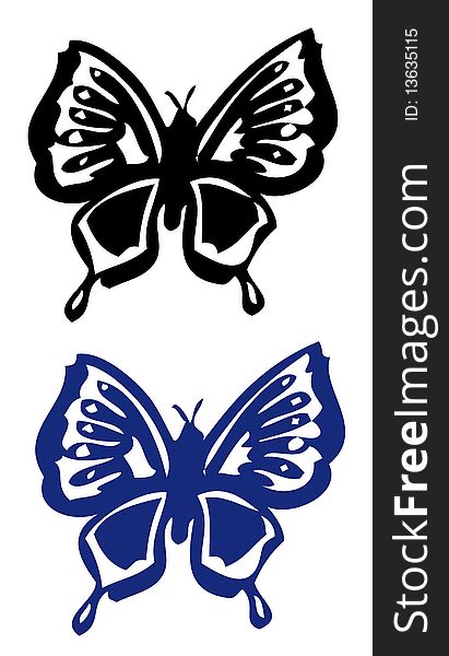 Drawing of blue butterfly and black butterfly