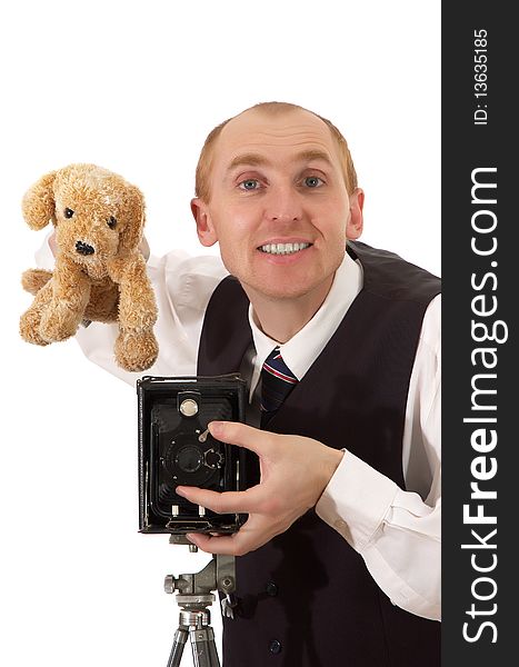 Photographer With Toy And Old Camera