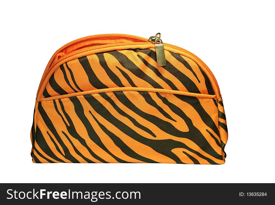 Cosmetic bag of colour of a tiger on white background