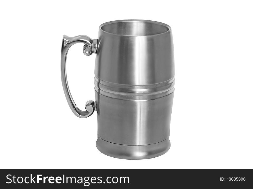 Metal cup for tea on white background