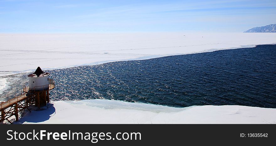 Frozen Lake Baikal. Spring. Day.