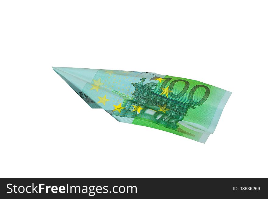 Plane made from banknote is on white