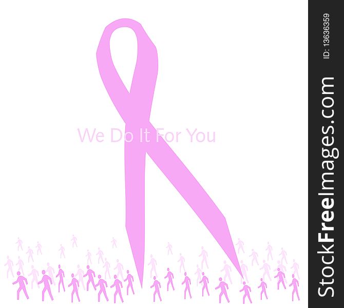 Pink ribbon multiple volunteers walking poster illustration. Pink ribbon multiple volunteers walking poster illustration