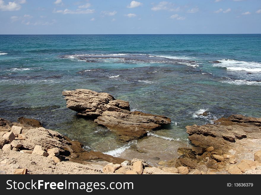 National park Cesarea on coast of Mediterranean sea in Israel