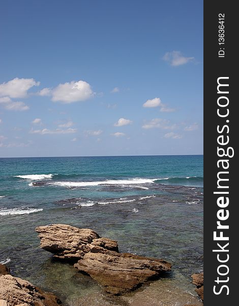 National park Cesarea on coast of Mediterranean sea in Israel