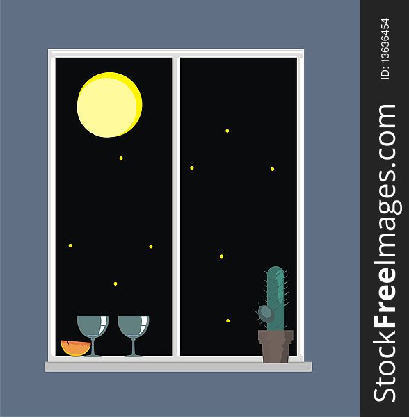 illustration of a window at night. illustration of a window at night