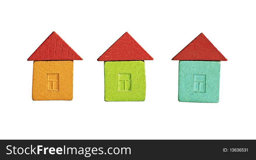 Three houses made with kid's bricks. Three houses made with kid's bricks