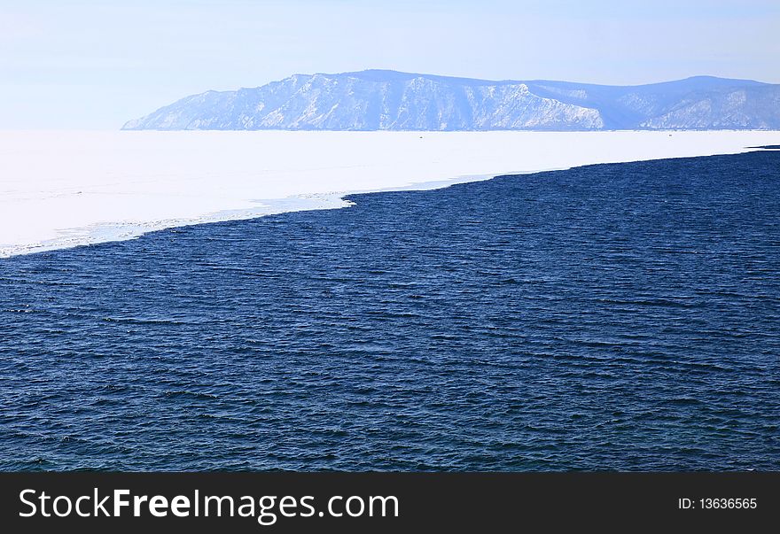 Frozen Lake Baikal. Spring. Day.