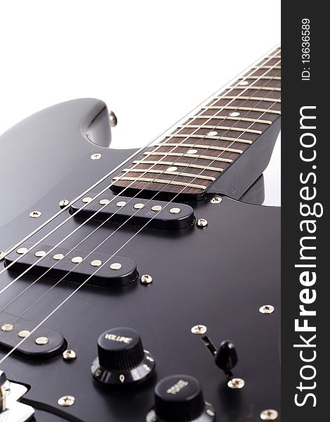 Black electric guitar on white background. Black electric guitar on white background