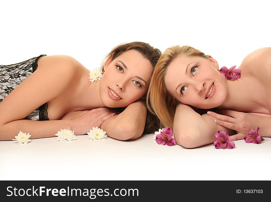 Blondy and brunette on white background. Blondy and brunette on white background
