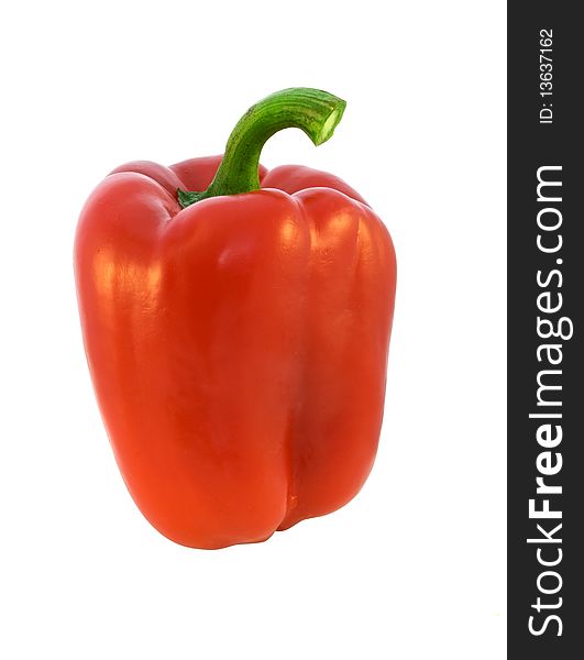 Fresh ripe red bell pepper on white