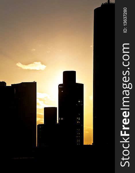 View Over Frankfurt, Silhouettes Of Sky Scrapers
