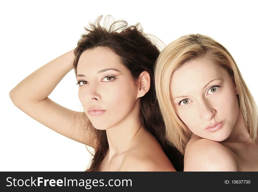 Blondy and brunette on white background. Blondy and brunette on white background