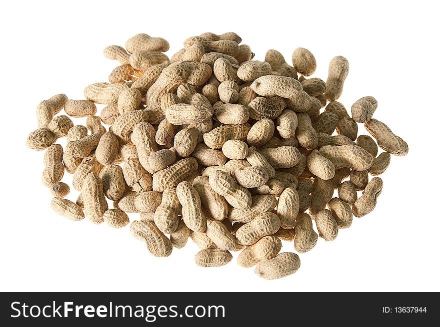 Isolated peanut shell pile on a white background. Isolated peanut shell pile on a white background
