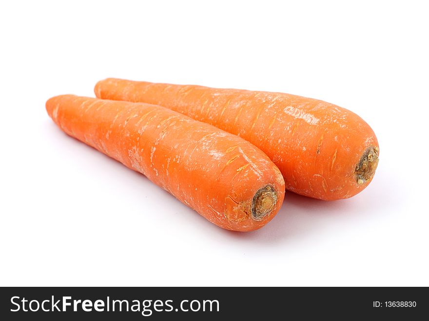 Two orange carrots isolated on white background.