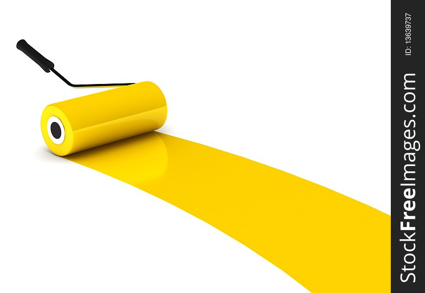 Yellow paint roller isolated on white background. High quality 3d render.