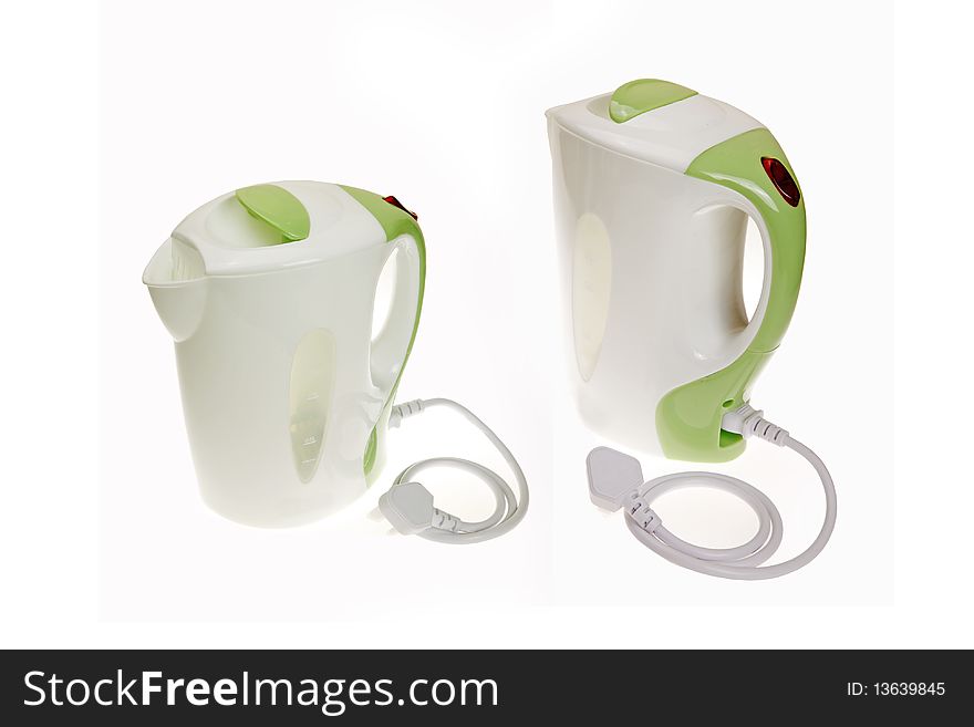 Two electric kettles on white background